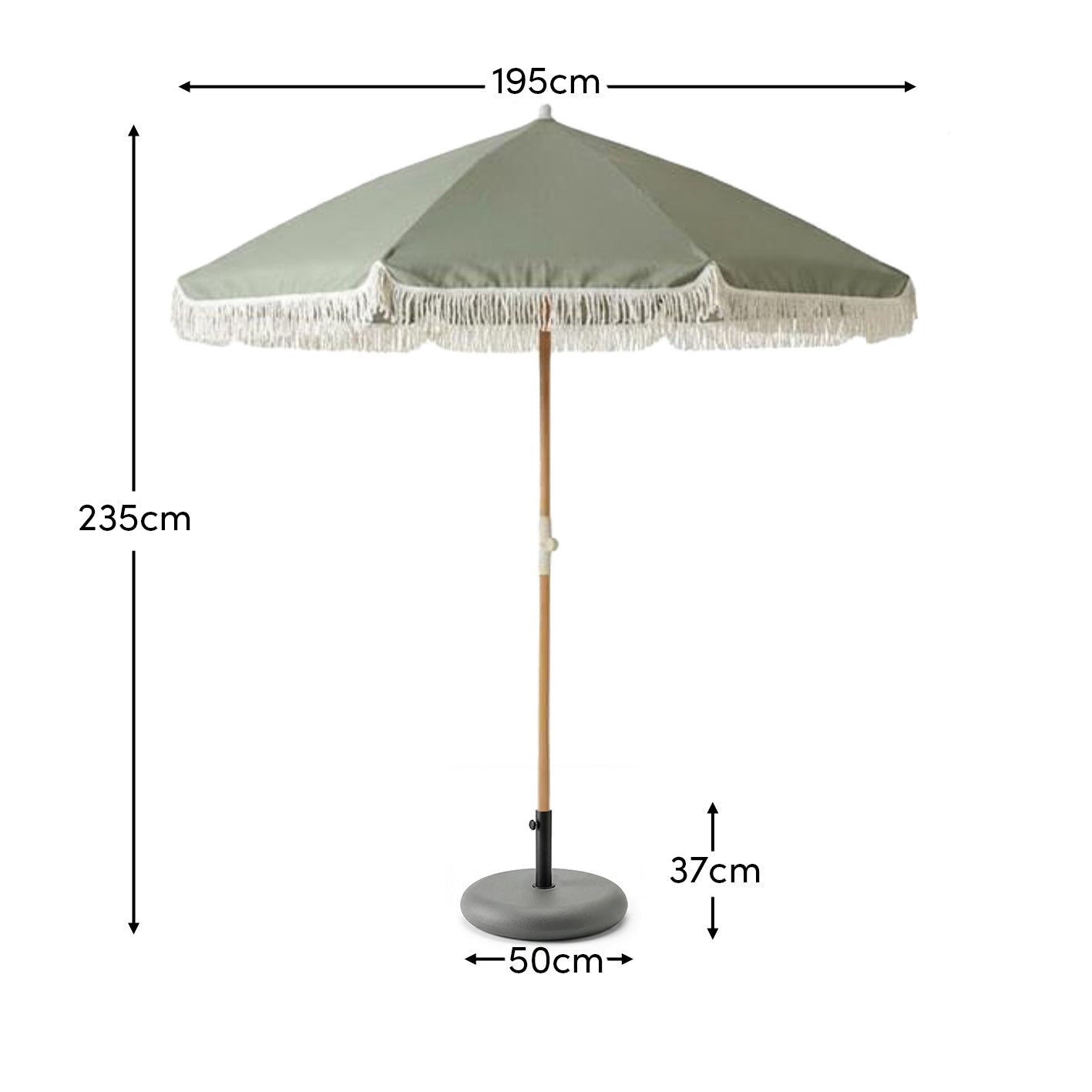 Oia Olive Green Round Parasol with 25kg Round Parasol Base - Grey Concrete - Laura James