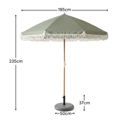 Oia Olive Green Round Parasol with 25kg Round Parasol Base - Grey Concrete - Laura James