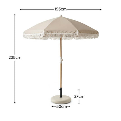Oia Natural Round Parasol with 25kg Round Parasol Base - Beige Concrete - Laura James