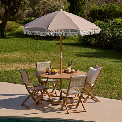 Oia Round Parasol 2m - Wooden Pole - Natural - Laura James