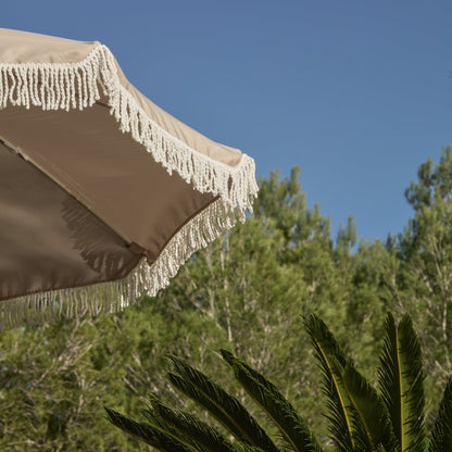 Oia Round Parasol 2m - Wooden Pole - Natural - Laura James