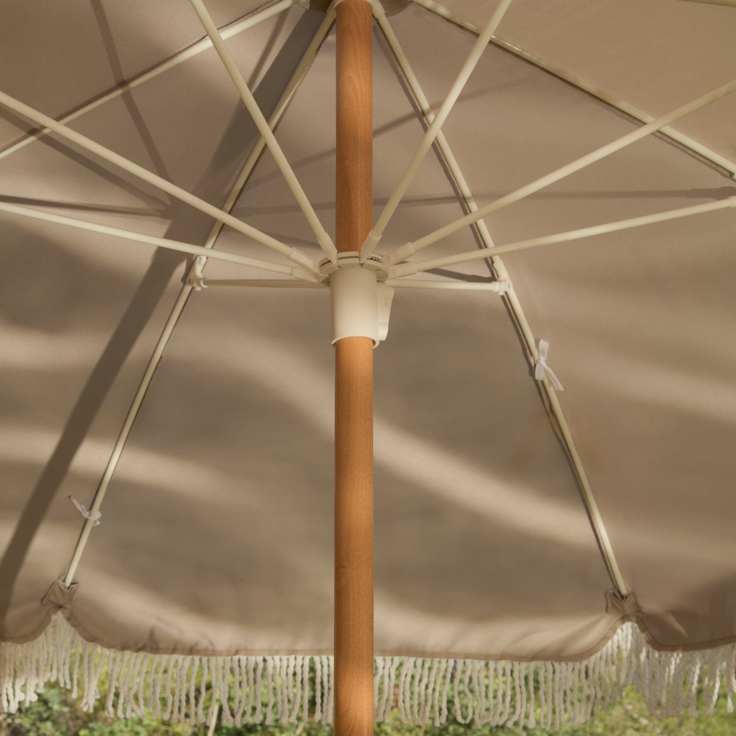 Oia Round Parasol 2m - Wooden Pole - Natural - Laura James