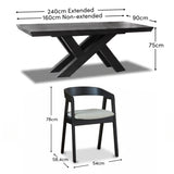 Olivia 160-240cm Black Oak Dining Table Set - 6 Seater - Ella Off White Boucle Dining Chairs - Black Oak Legs - Laura James 