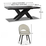 Olivia 160-240cm Black Oak Dining Table Set - 6 Seater - Marilyn Ivory with Jet Black Piping Dining Chairs - Black Oak Legs - Laura James 
