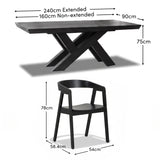 Olivia 160-240cm Black Oak Dining Table Set - 6 Seater - Ella Black Oak Dining Chairs - Laura James 