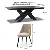 Olivia 160-240cm Black Oak Dining Table Set - 6 Seater - Freya Sand Dining Chairs - Black Oak Legs - Laura James  