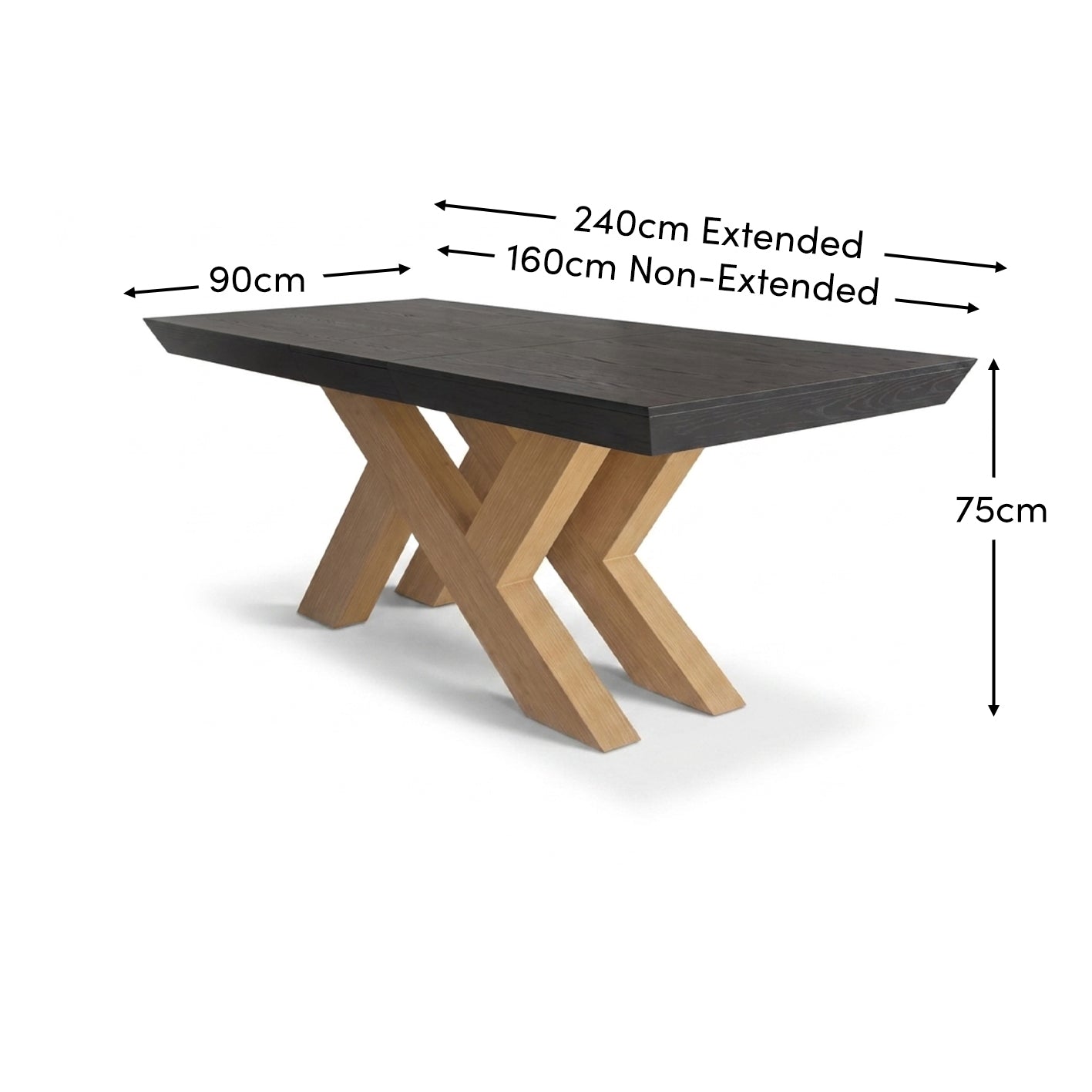 Olivia 160-240cm Black Oak Dining Table Set - Whitewash Oak Legs - Laura James 