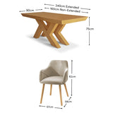Olivia 160-240cm Pale Oak Dining Table Set - 6 Seater - Freya Sand Dining Armchairs - Pale Oak Legs - Laura James 