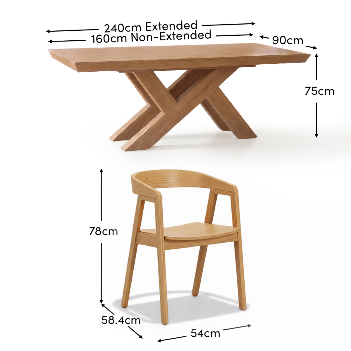 Olivia 160-240cm Pale Oak Dining Table Set - 6 Seater - Ella Pale Oak Carver Chairs - Laura James 