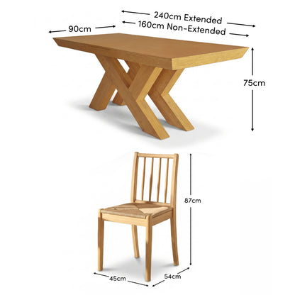 Olivia 160-240cm Pale Oak Dining Table Set - 6 Seater - Tilly Dining Chairs - Pale Oak - Laura James 