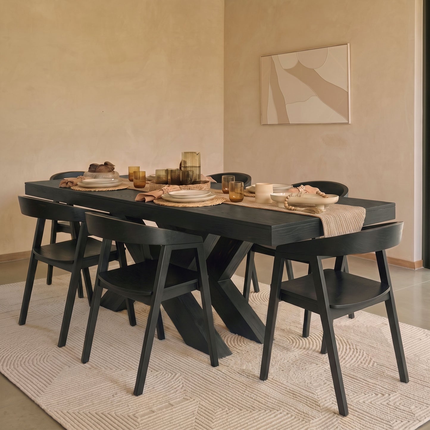 Olivia 160-240cm Black Oak Dining Table Set - 6 Seater - Ella Black Oak Dining Chairs - Laura James 