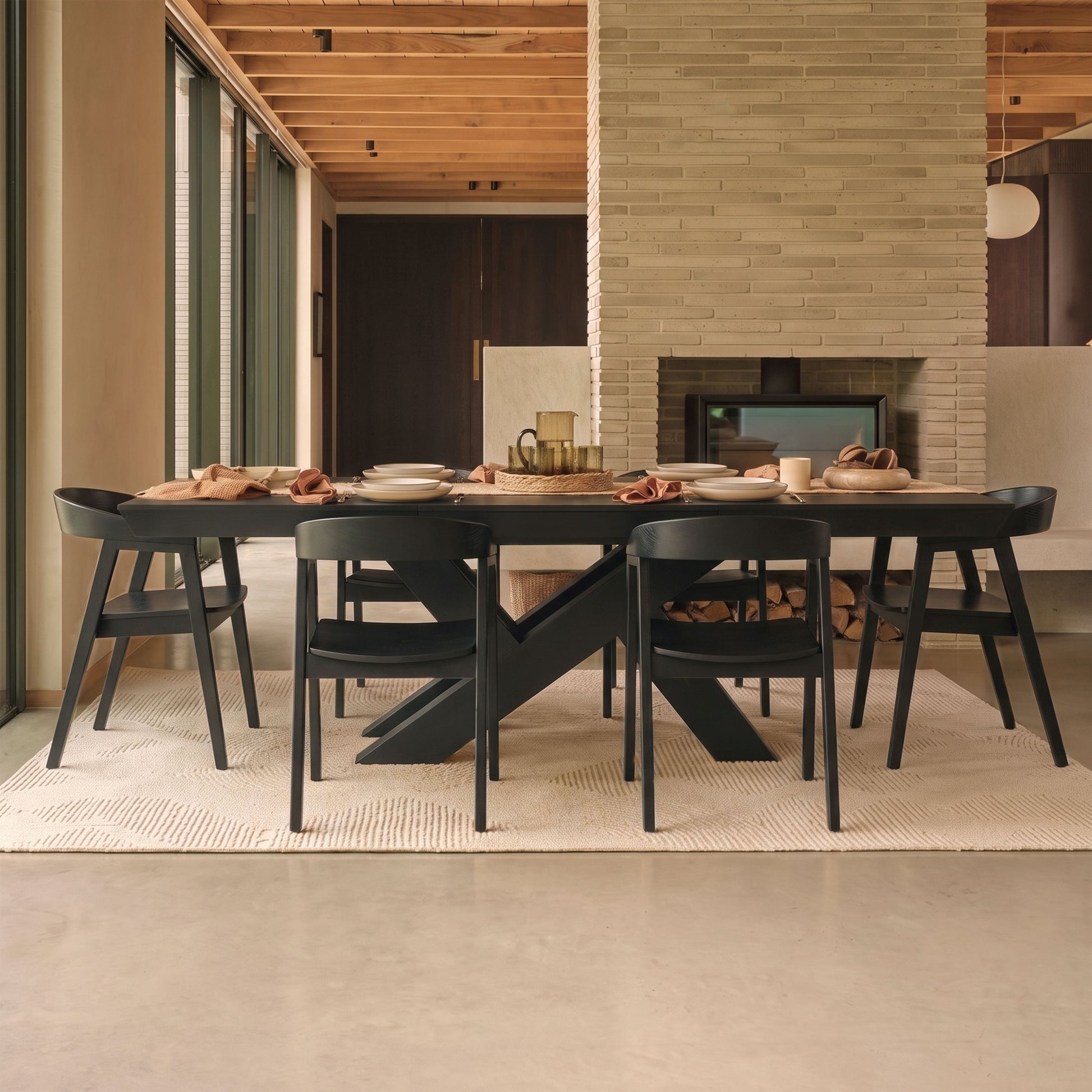 Olivia 160-240cm Black Oak Dining Table Set - 6 Seater - Ella Black Oak Dining Chairs - Laura James 