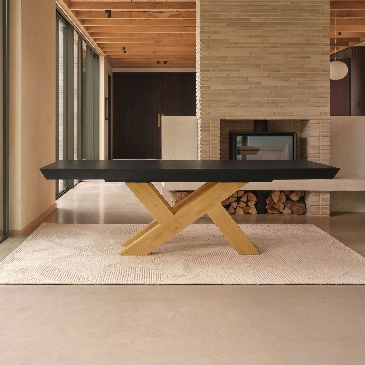 Olivia 160-240cm Black Oak Dining Table  - Pale Oak Legs - Laura James 