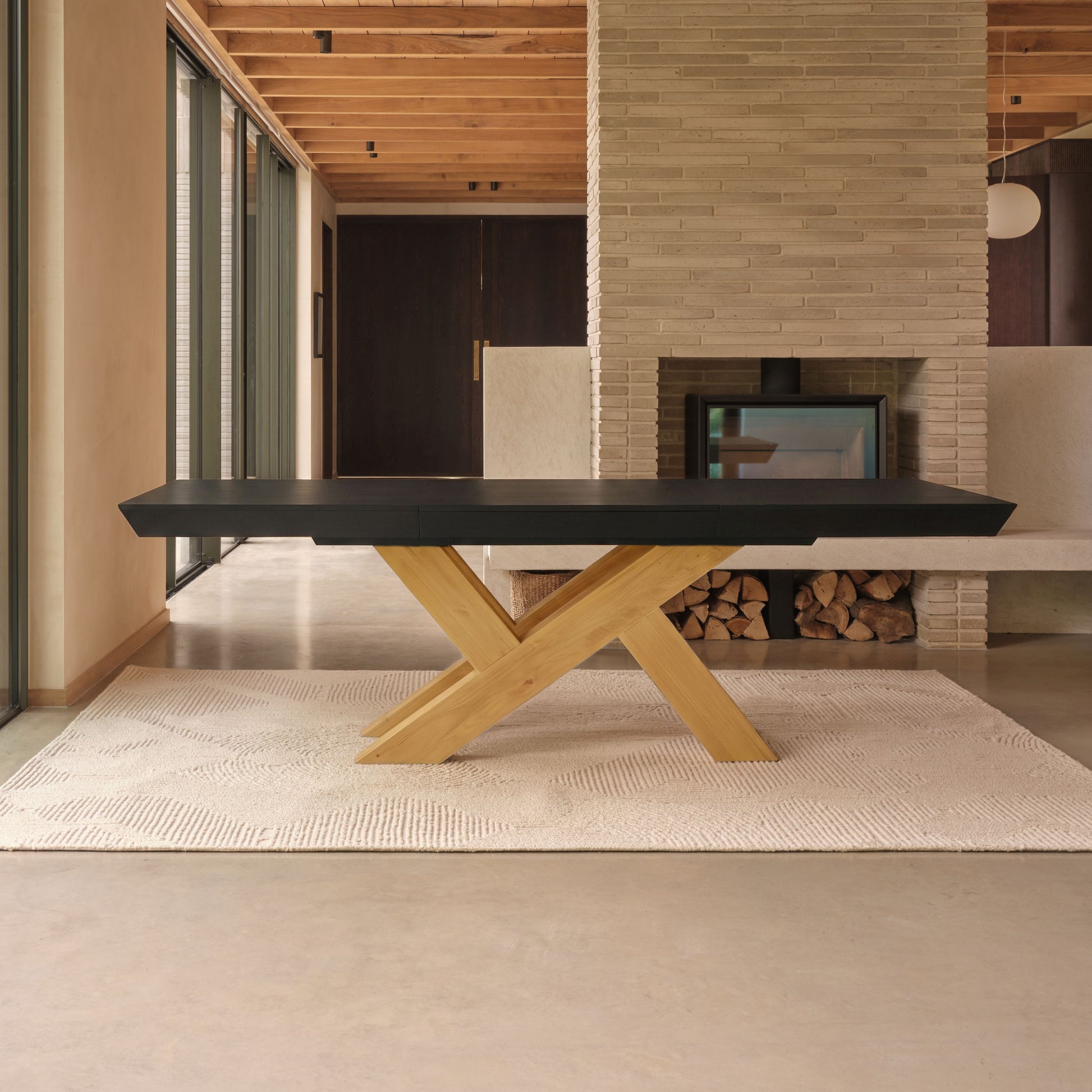 Olivia 160-240cm Black Oak Dining Table  - Pale Oak Legs - Laura James 