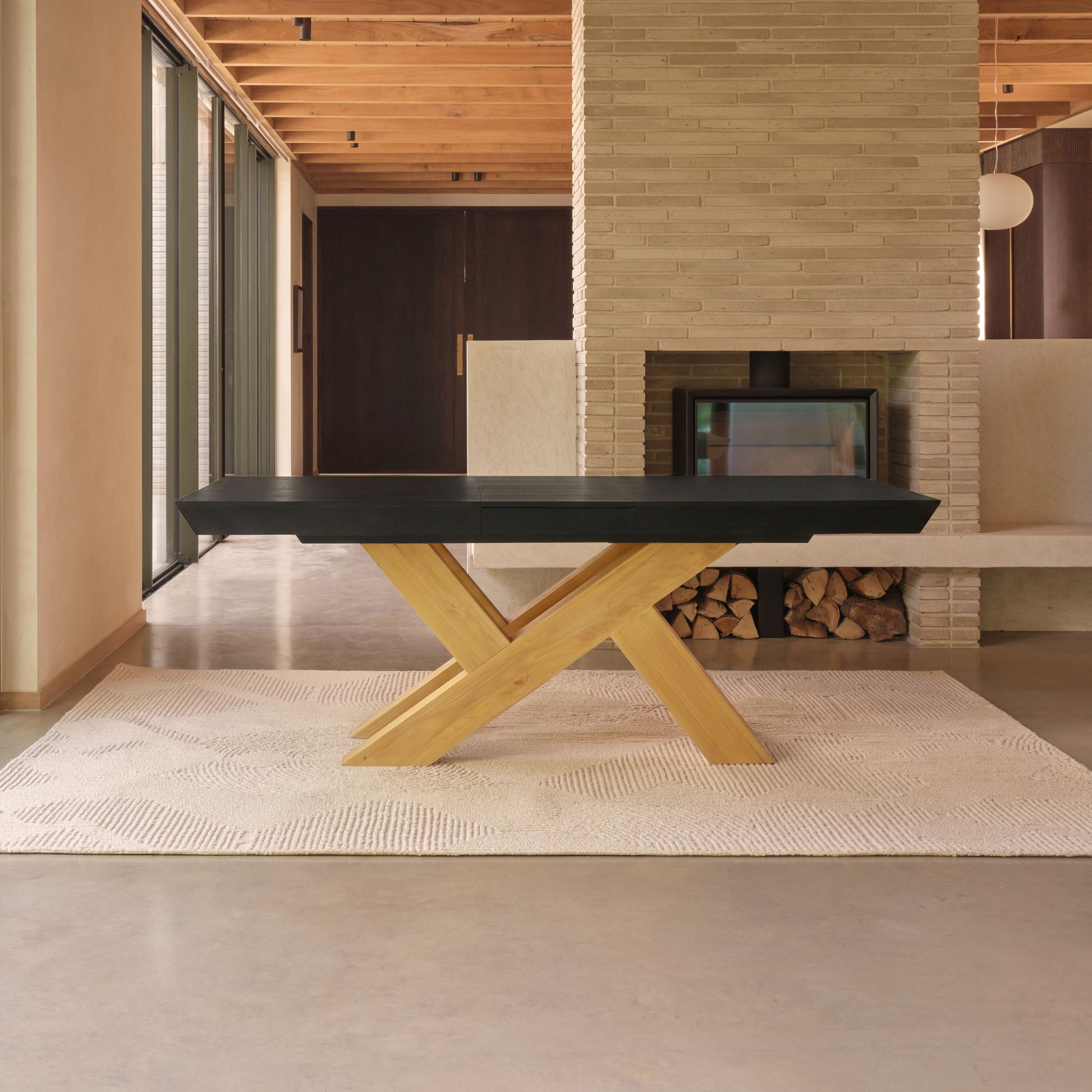Olivia 160-240cm Black Oak Dining Table  - Pale Oak Legs - Laura James 
