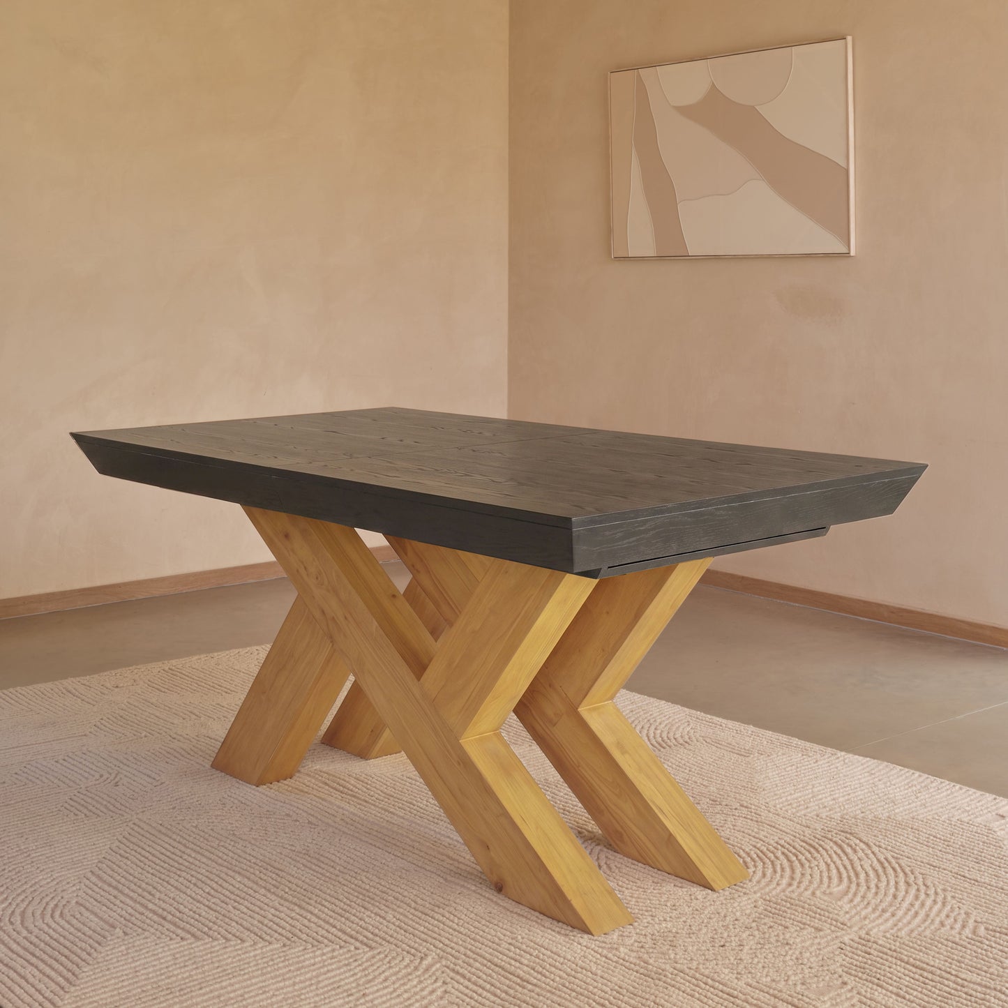 Olivia 160-240cm Black Oak Dining Table  - Pale Oak Legs - Laura James 
