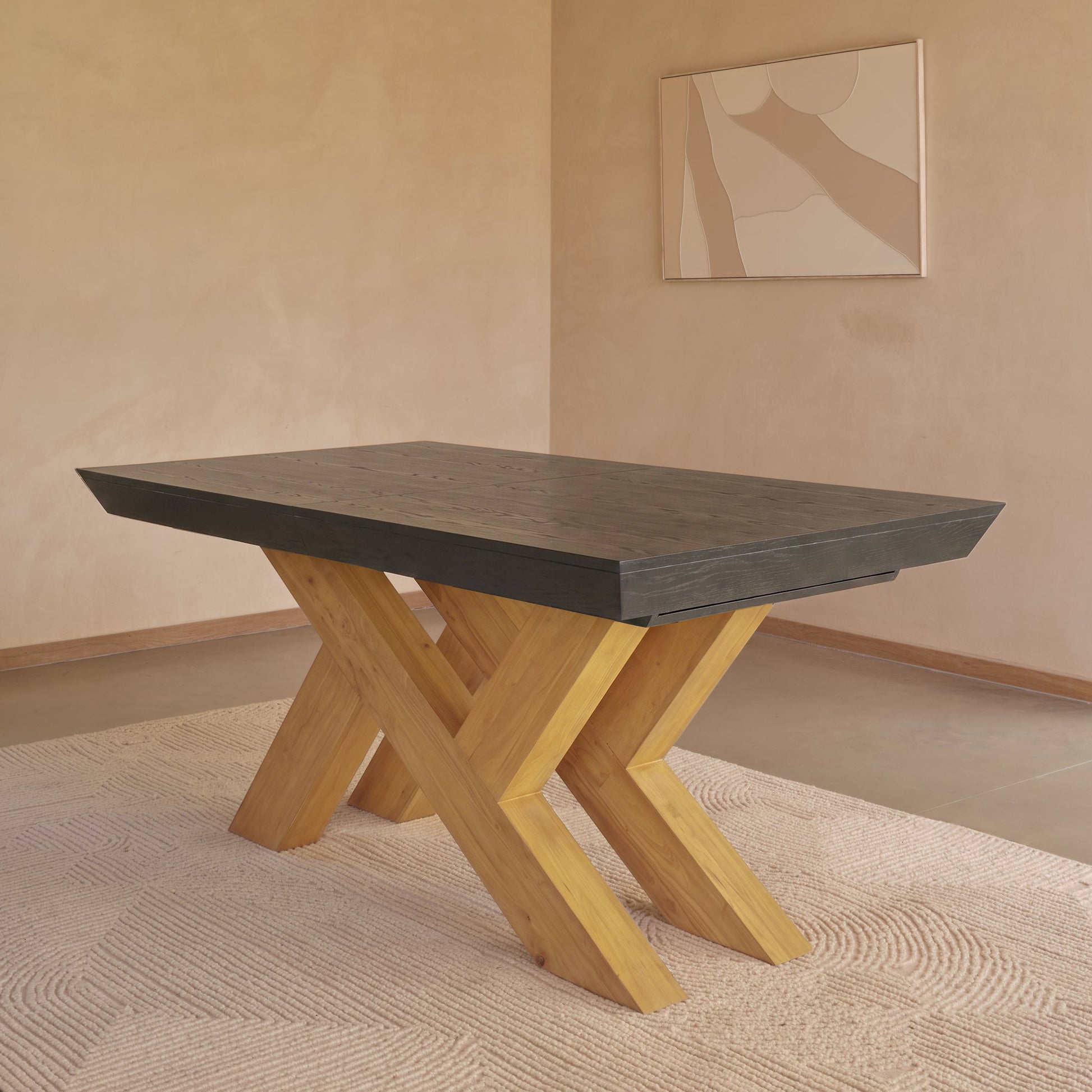 Olivia 160-240cm Black Oak Dining Table  - Pale Oak Legs - Laura James 
