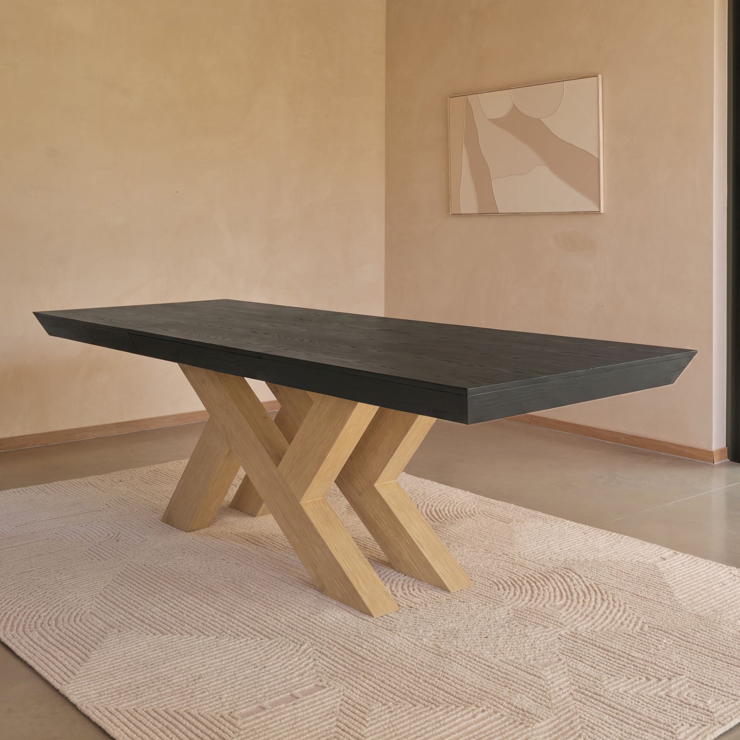 Olivia 160-240cm Black Oak Dining Table Set - Whitewash Oak Legs - Laura James 