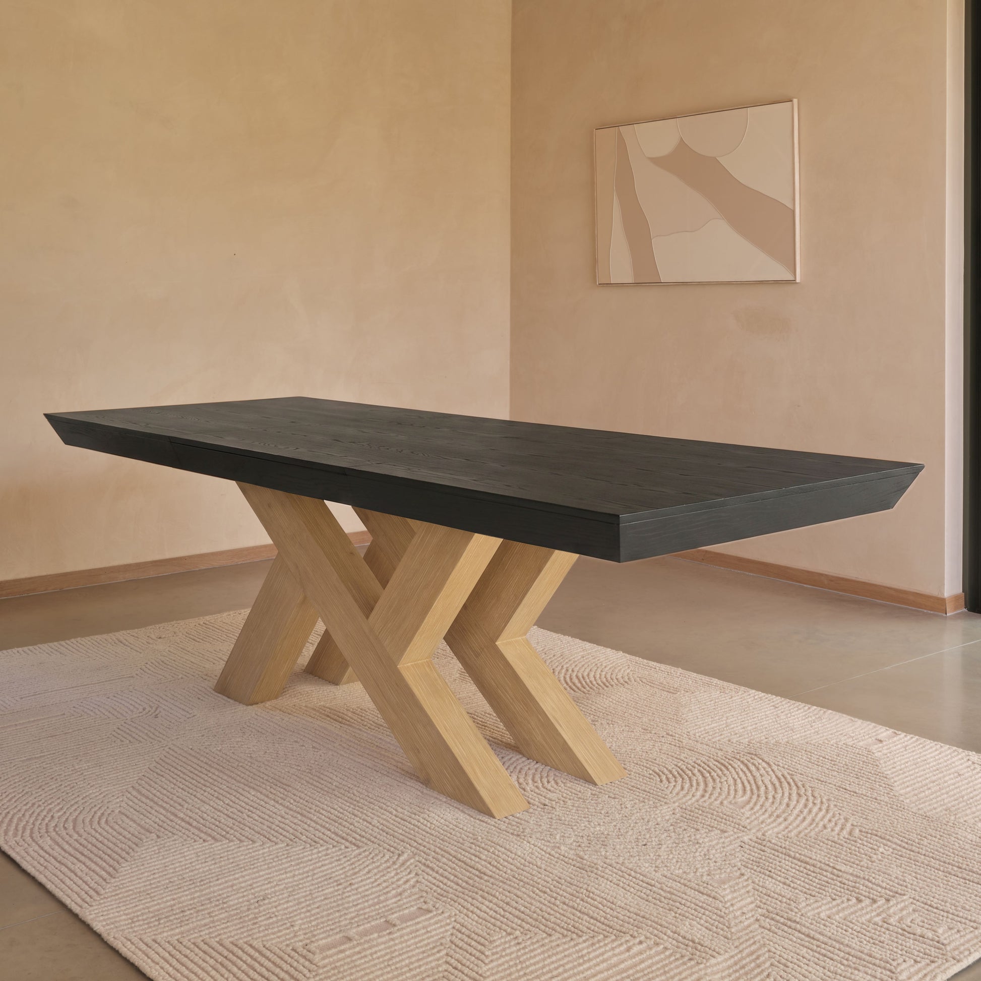 Olivia 160-240cm Black Oak Dining Table Set - Whitewash Oak Legs - Laura James 