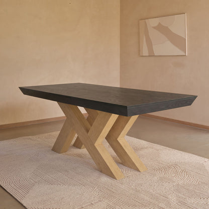 Olivia 160-240cm Black Oak Dining Table Set - Whitewash Oak Legs - Laura James 