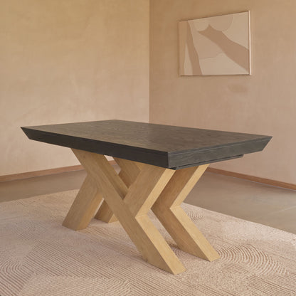 Olivia 160-240cm Black Oak Dining Table Set - Whitewash Oak Legs - Laura James 