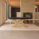 Olivia 160-240cm Black Oak Dining Table Set - 6 Seater - Freya Sand Dining Armchairs - Whitewash Oak Legs