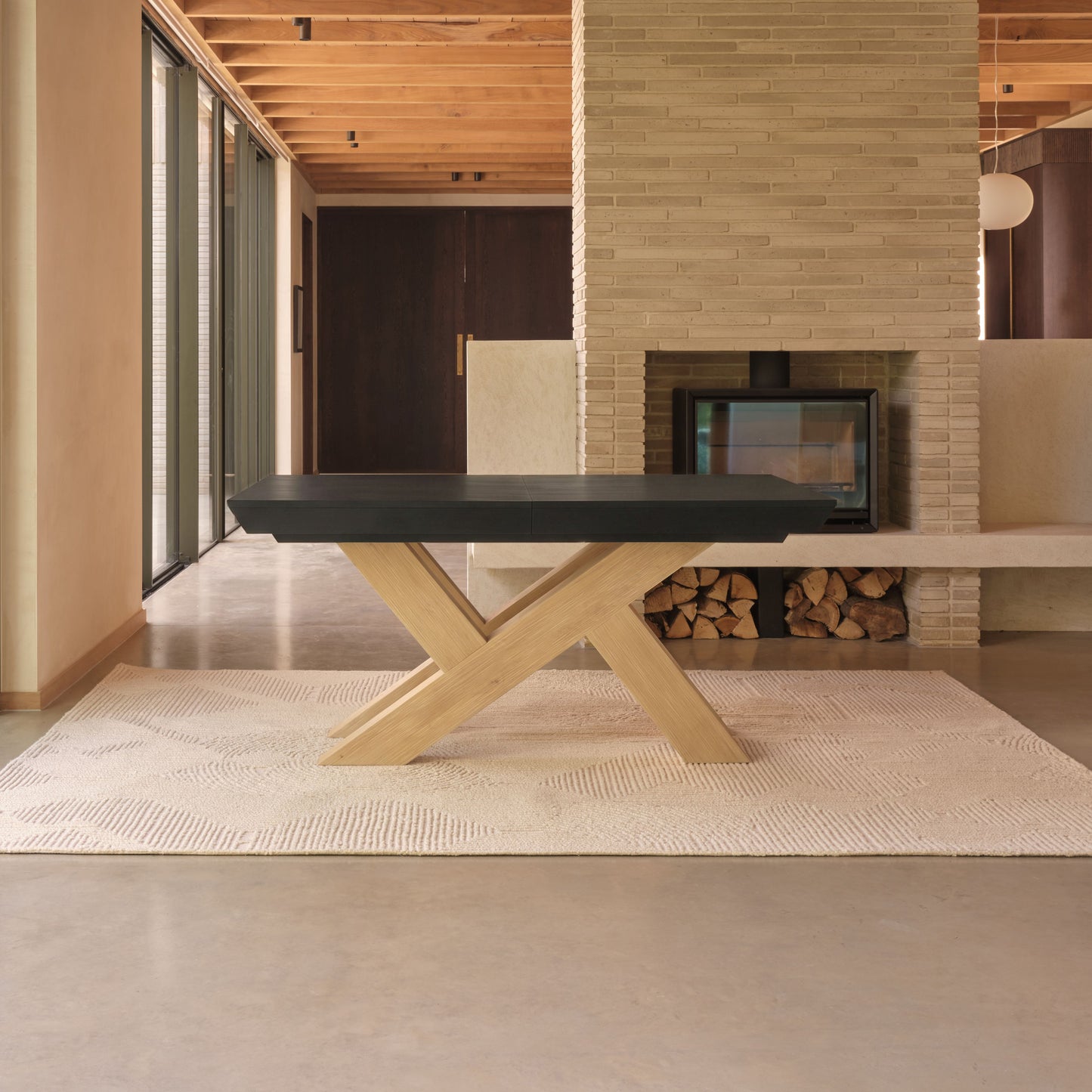 Olivia 160-240cm Black Oak Dining Table Set - Whitewash Oak Legs - Laura James 