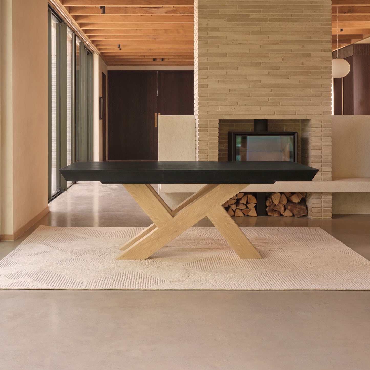 Olivia 160-240cm Black Oak Dining Table Set - Whitewash Oak Legs - Laura James 