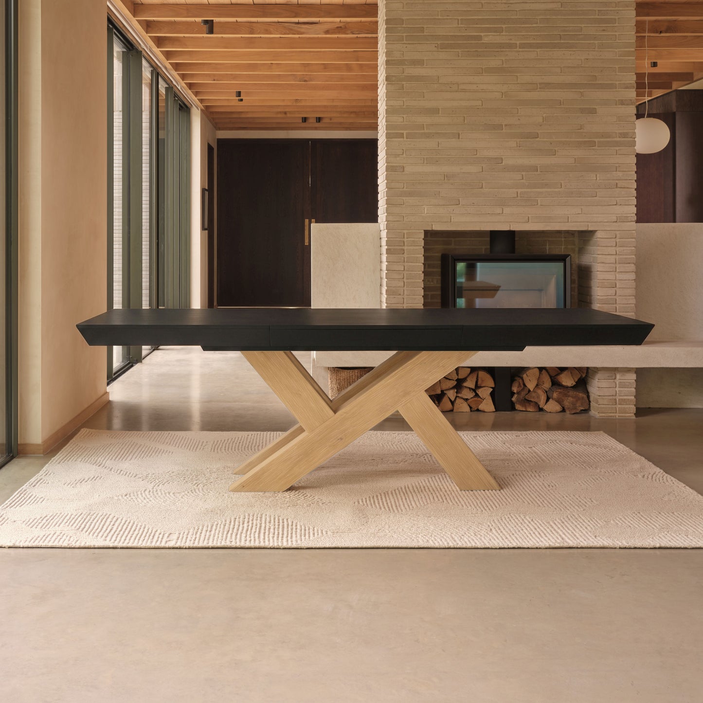 Olivia 160-240cm Black Oak Dining Table Set - Whitewash Oak Legs - Laura James 