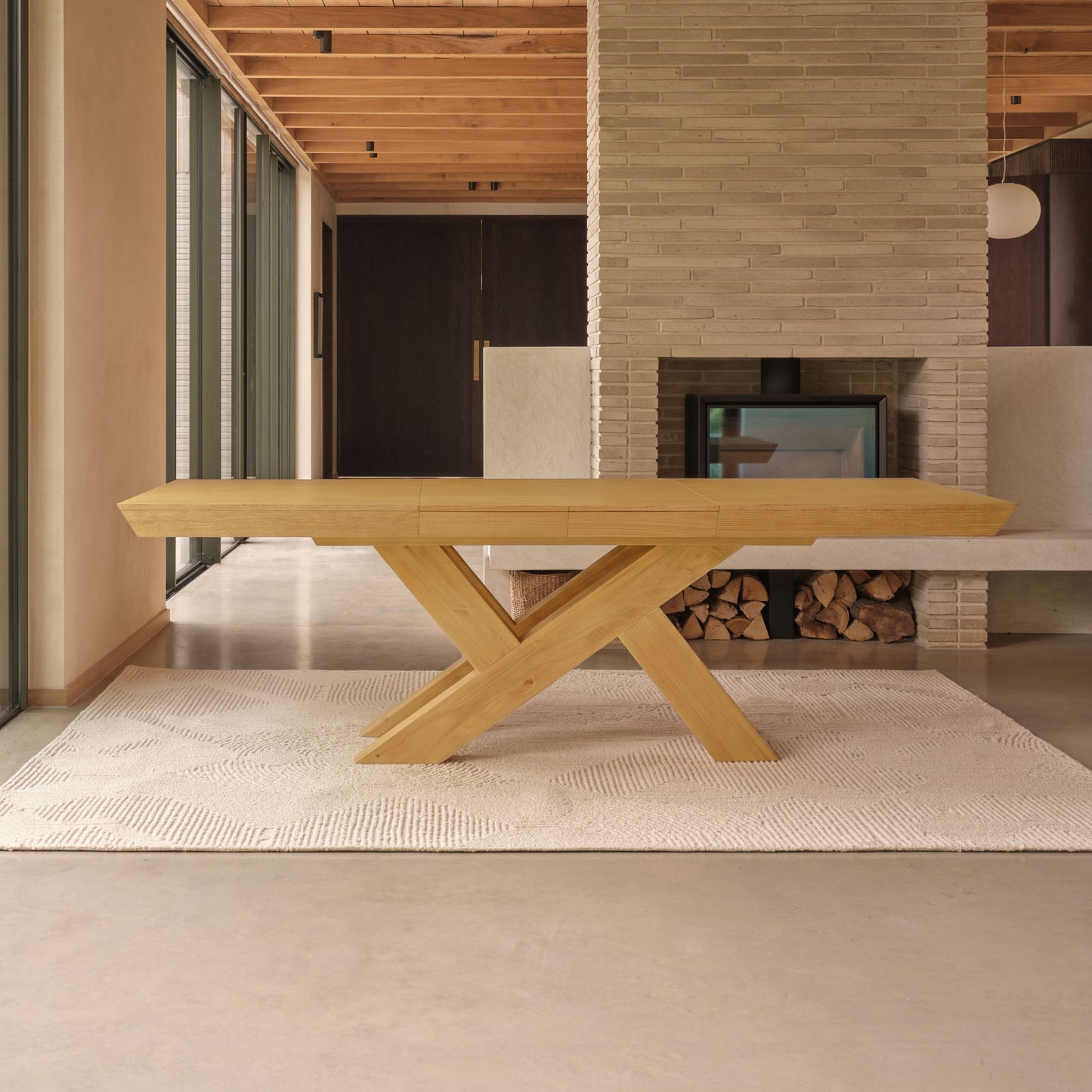 Olivia 160-240cm Pale Oak Dining Table Set - 6 Seater - Ella Off White Boucle Dining Chairs - Pale Oak Legs
