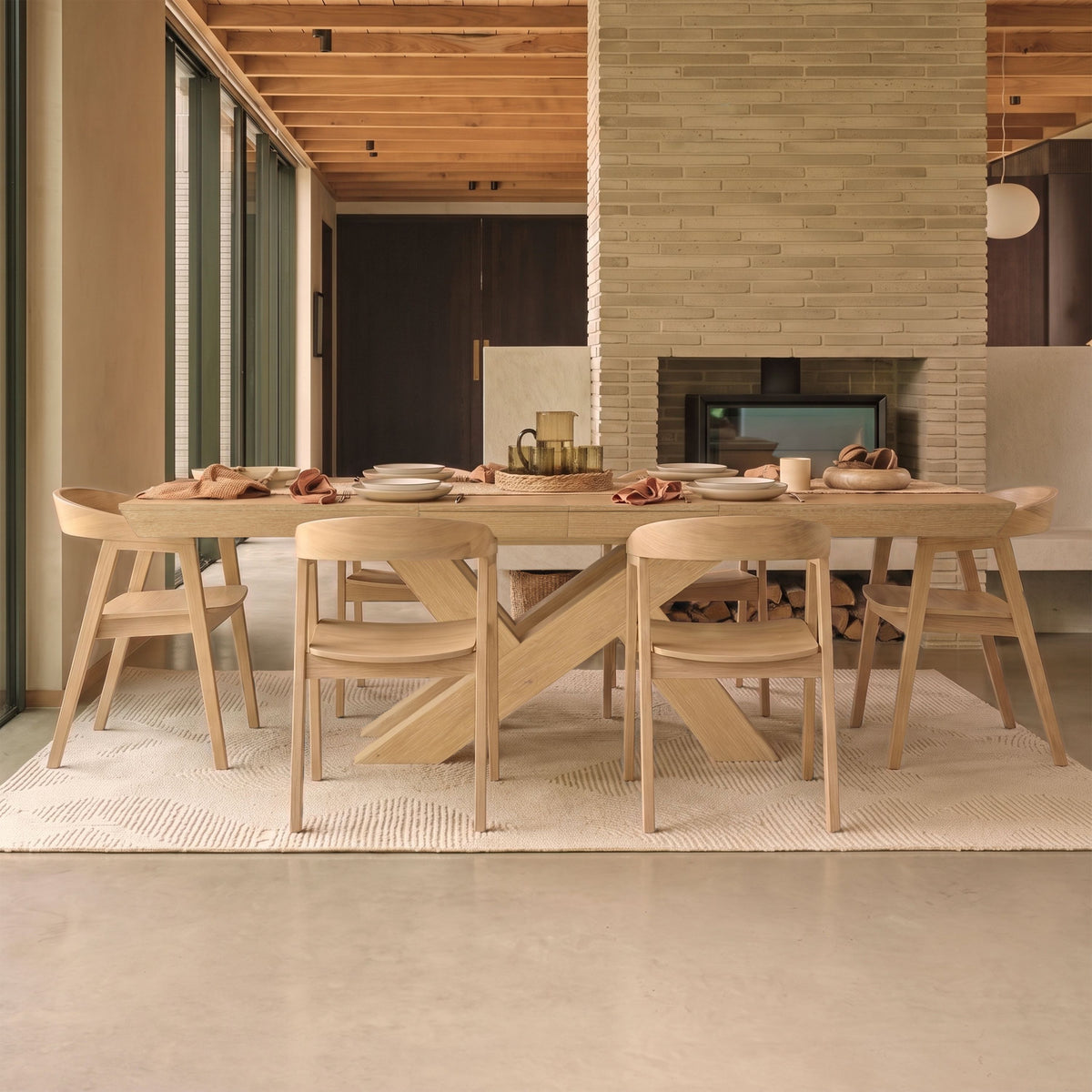 Olivia 160-240cm Whitewash Oak Dining Table Set - 6 Seater - Ella Whitewash Oak Dining Armchairs  Laura James 