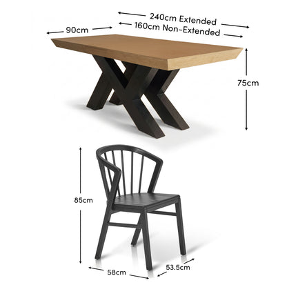 Olivia 160-240cm Whitewash Oak Dining Table Set - 6 Seater - Mabel Dining Chairs - Black Oak Legs - Laura James 