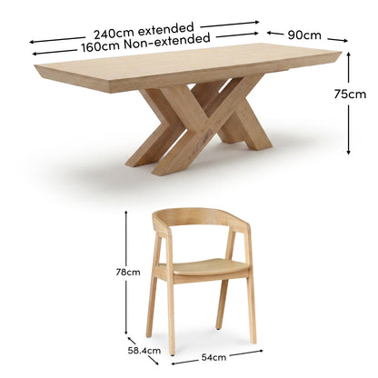 Olivia 160-240cm Whitewash Oak Dining Table Set - 6 Seater - Ella Whitewash Oak Dining Armchairs