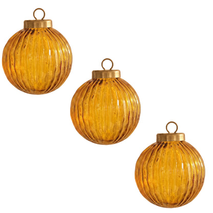 Orai 7cm Glass Baubles - Set of 3 - Amber Yellow