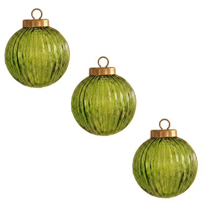 Orai 7cm Glass Baubles - Set of 3 - Olive Green
