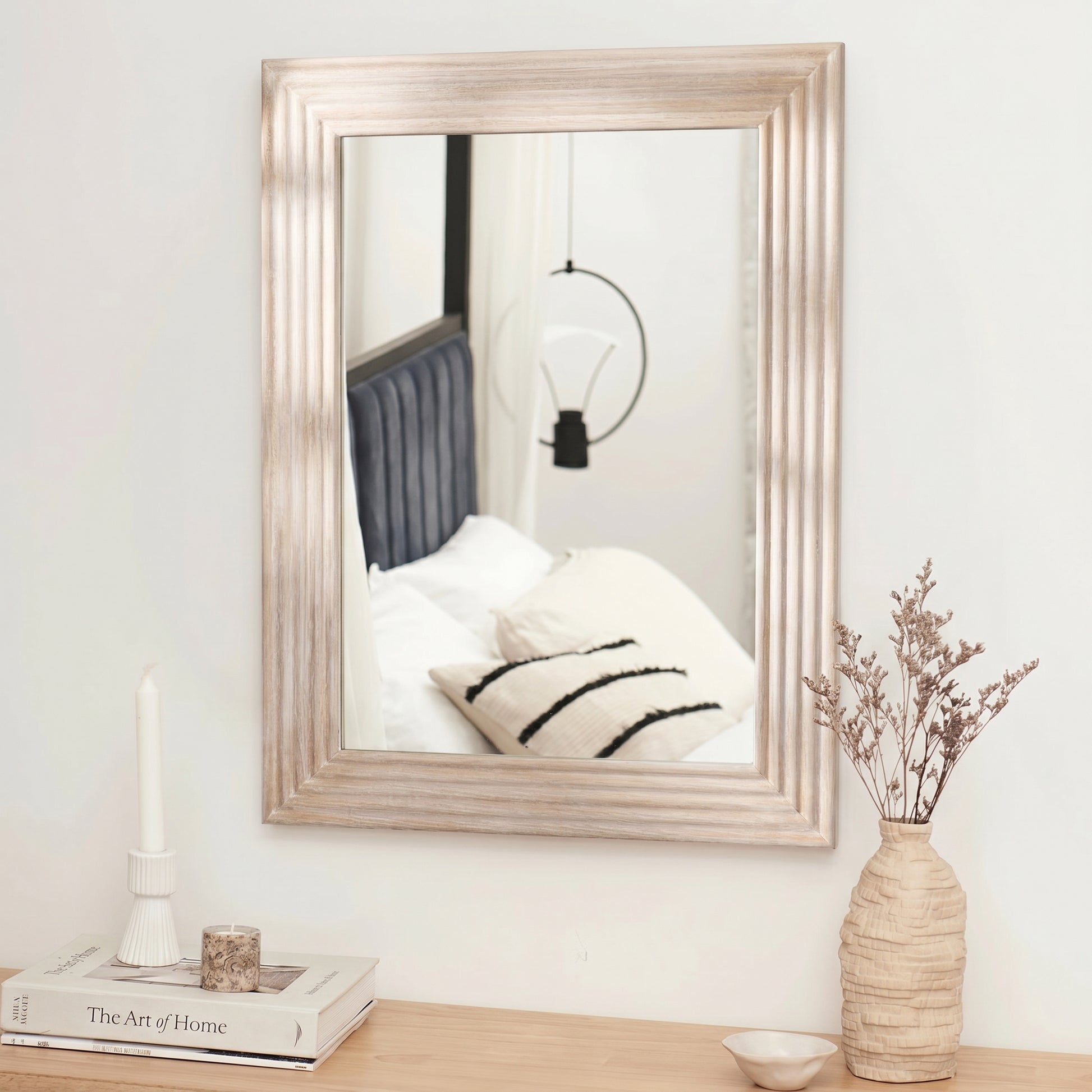 Orkney 100x70cm Wooden Mirror - Whitewash - Laura James 