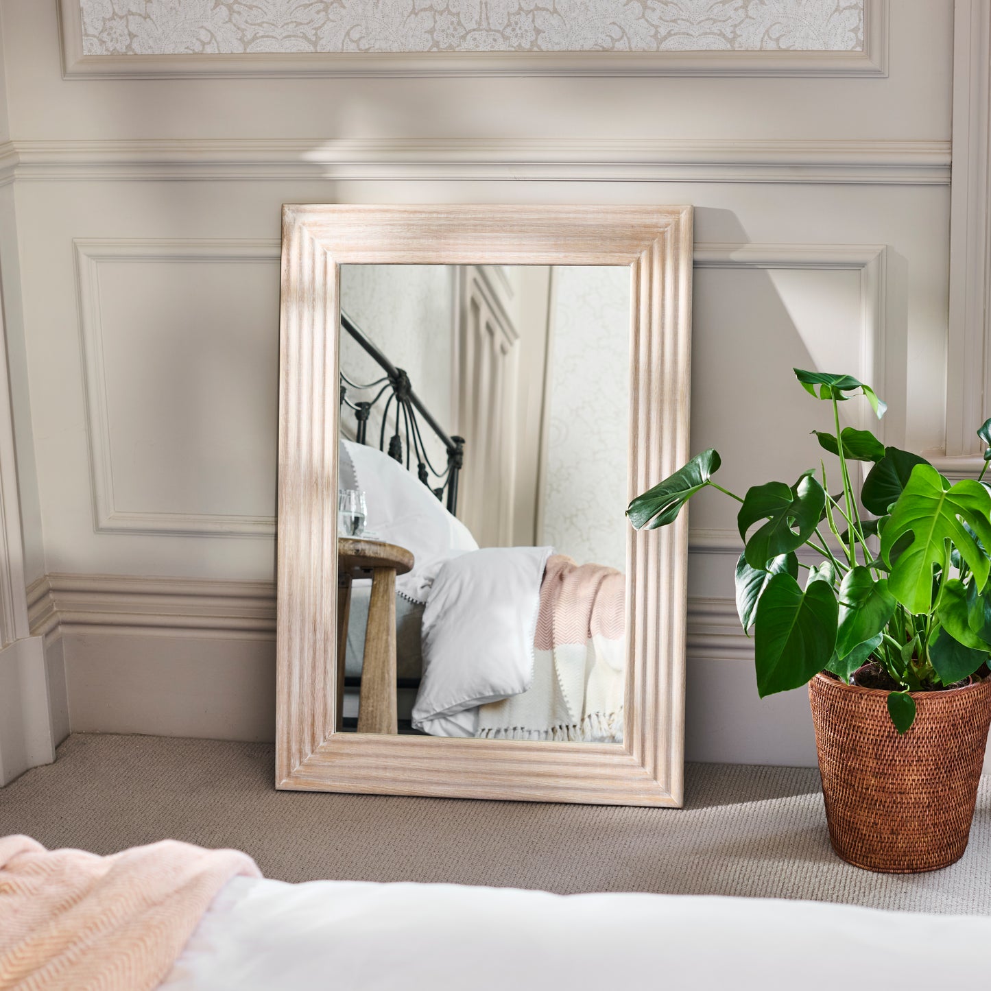 Orkney 100x70cm Wooden Mirror- Whitewash - Laura James