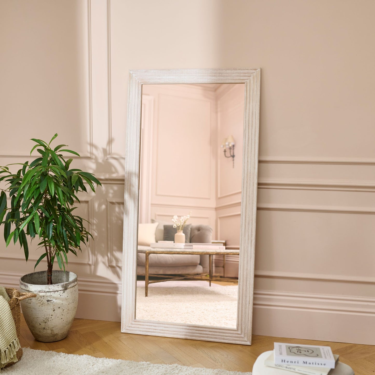 Orkney 180x90cm Wooden Mirror - Whitewash - Laura James