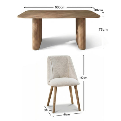 Orla 180cm Limewash Dining Table Set - 6 Seater - Freya Oat Boucle Dining Chairs - Chalked Mango Wood Legs - Laura James