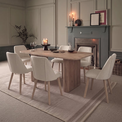 Orla 180cm Limewash Dining Table Set - 6 Seater - Freya Oat Boucle Dining Chairs - Chalked Mango Wood Legs - Laura James