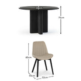 Orla Black Mango Wood Round Dining Table Set - 4 Seater - Bella Boucle Dining Chairs - Black Legs - Laura James