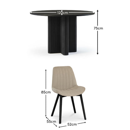 Orla Black Mango Wood Round Dining Table Set - 4 Seater - Bella Boucle Dining Chairs - Black Legs - Laura James