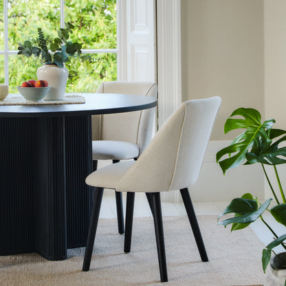 Orla 120cm Jet Black Mango Wood Round Dining Table Set - 4 Seater - Freya Sand Dining Chair - Black Legs