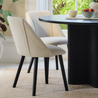 Orla 120cm Jet Black Mango Wood Round Dining Table Set - 4 Seater - Freya Sand Dining Chair - Black Legs
