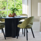 Orla Black Mango Wood Round Dining Table Set - 4 Seater - Marilyn Green Dining Chairs - Black Legs - Laura James