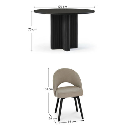 Orla Black Mango Wood Round Dining Table Set - 4 Seater - Marilyn Soft Beige Dining Chairs - Black Legs - Laura James 