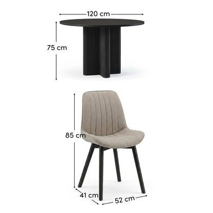 Orla Black Mango Wood Round Dining Table Set - 4 Seater - Bella Soft Beige Dining Chairs - Black Legs - Laura James
