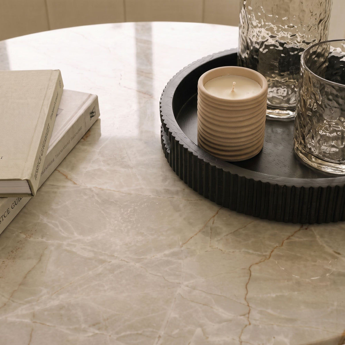 Adam 100cm Oval Almond Brown & Lady Grey Marble Coffee Table - Laura James 