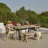 Palm 6 Seater Wooden Garden Dining Set with 4 Shiro Cushioned Chairs & Charlotte Bench - Laura James 