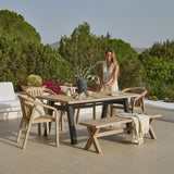 Palm 6 Seater Wooden Garden Dining Set with 4 Shiro Chairs & Charlotte Bench - Laura James 